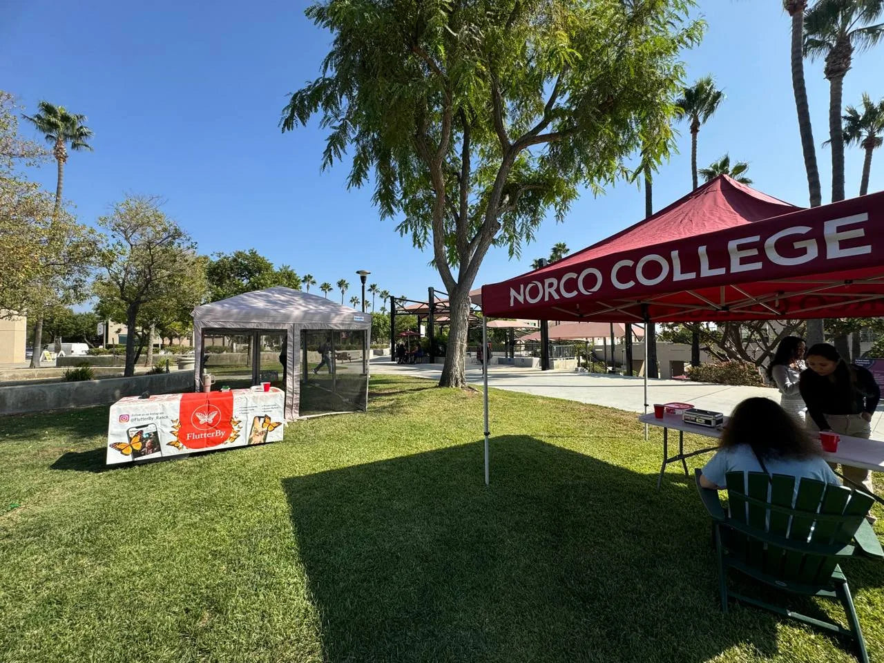 The branded exhibit on the lawn at Norco College